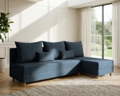 Modulares Ecksofa in L-Form Lellice - links oder rechts montierbar, meliertes Dunkelblau
