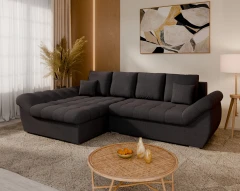 Homesy ECKSOFA ZAYA mit Schlaffunktion L-Form, LINKS Sofa mit Bettkasten, Wohnzimmersofa, Couch, Soffa, Bettsofa - Anthrazit
