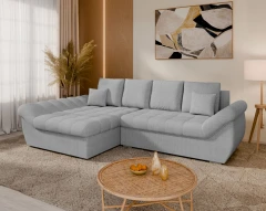 Homesy ECKSOFA ZAYA mit Schlaffunktion L-Form, LINKS Sofa mit Bettkasten, Wohnzimmersofa, Couch, Soffa, Bettsofa - Grau