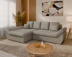 Homesy ECKSOFA ZAYA mit Schlaffunktion L-Form, LINKS Sofa mit Bettkasten, Wohnzimmersofa, Couch, Soffa, Bettsofa - Warmesgrau