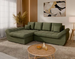 Homesy ECKSOFA ZAYA mit Schlaffunktion L-Form, LINKS Sofa mit Bettkasten, Wohnzimmersofa, Couch, Soffa, Bettsofa - Grün