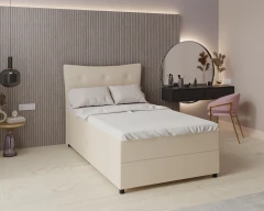 Boxspringbett NEVADA - Komfortbett mit Staraum, Einzelbett, 120x200, Stoff Faro 19 - Beige