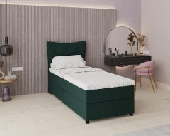 Boxspringbett NEVADA - Komfortbett mit Staraum, Einzelbett, 90x200, Stoff Fancy 39 - Dunkelgrun