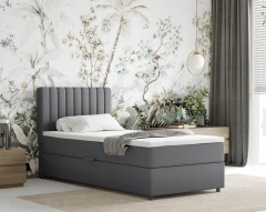 Boxspringbett EVEREST 90x200 mit Bettkasten - Stoff Dunkelgrau (Bezung Fancy 90)