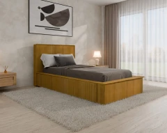 Polsterbett SANA – modernes Bett mit Bettkasten 90x200 Senfgelb